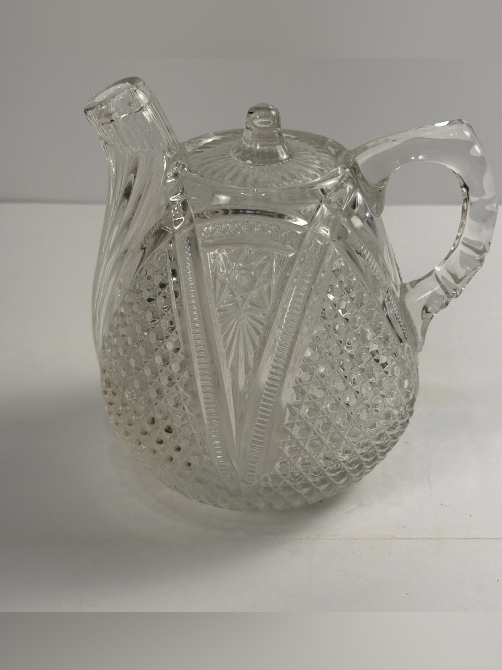 Vintage Clear Glass Early American Pressed Glass Liquor Jug Star & Arches